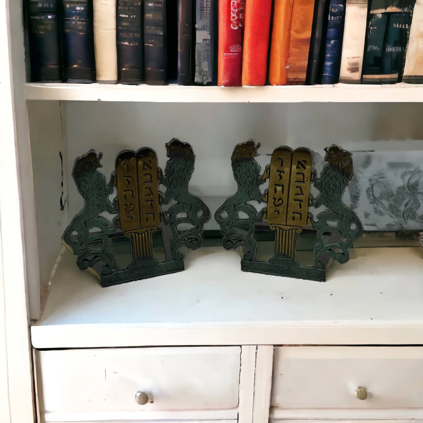 Vintage Judaica Set Of 2 Brass Book Ends Lions Of Judah Hand Made In Israel TK1