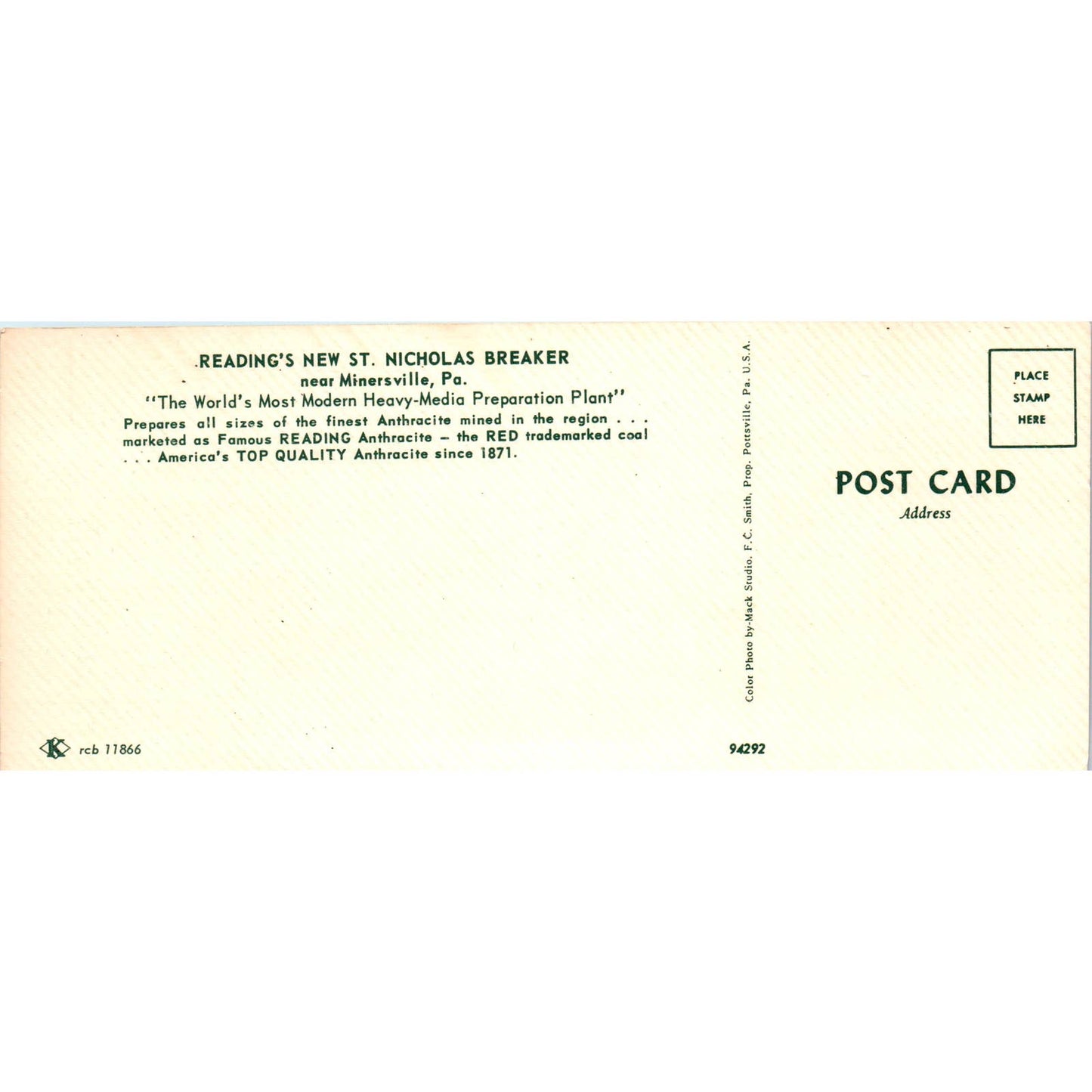 Vtg Large Postcard View of Reading Anthracite's New St. Nicholas Breaker EA3