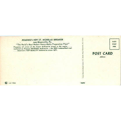 Vtg Large Postcard View of Reading Anthracite's New St. Nicholas Breaker EA3