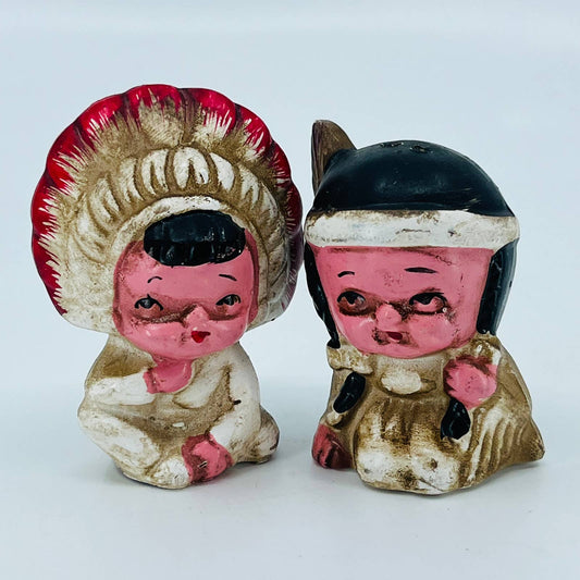 VTG 1950s Indian Native American Chief Man and Woman Salt & Pepper Pink Face TB5
