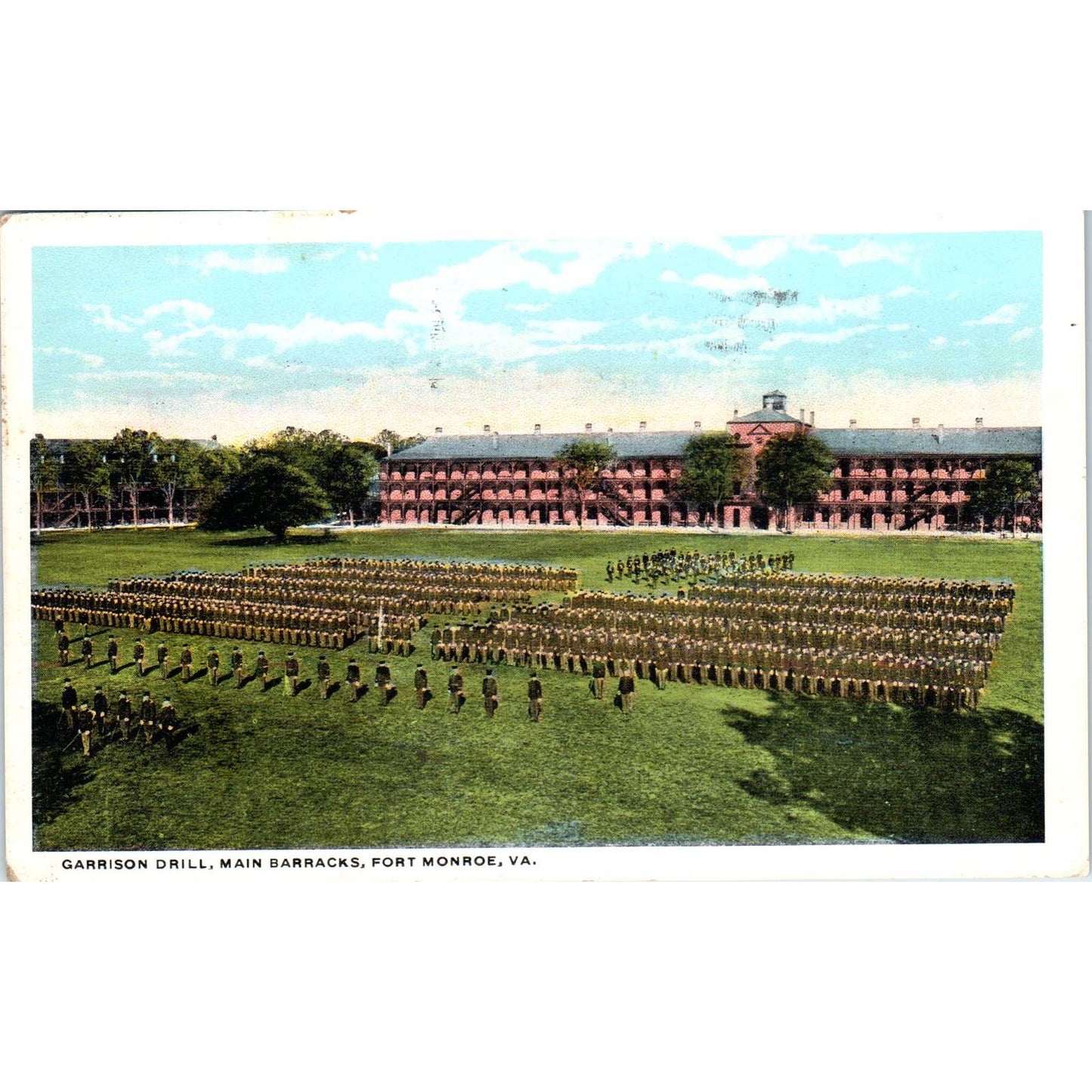 Garrison Drill Main Barracks Fort Monroe VA - Original Postcard TJ7-RP1