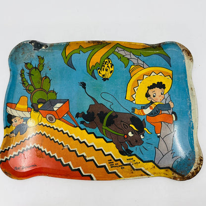 1940's Ohio Art Tin Litho The Little Mexican Boy Sombrero Bull Tea Set 14pc TD2