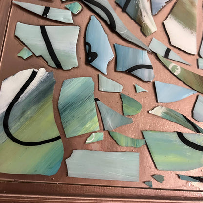 Original Framed Abstract Art Painting Collage Assemblage 24x28 Shattered Glass