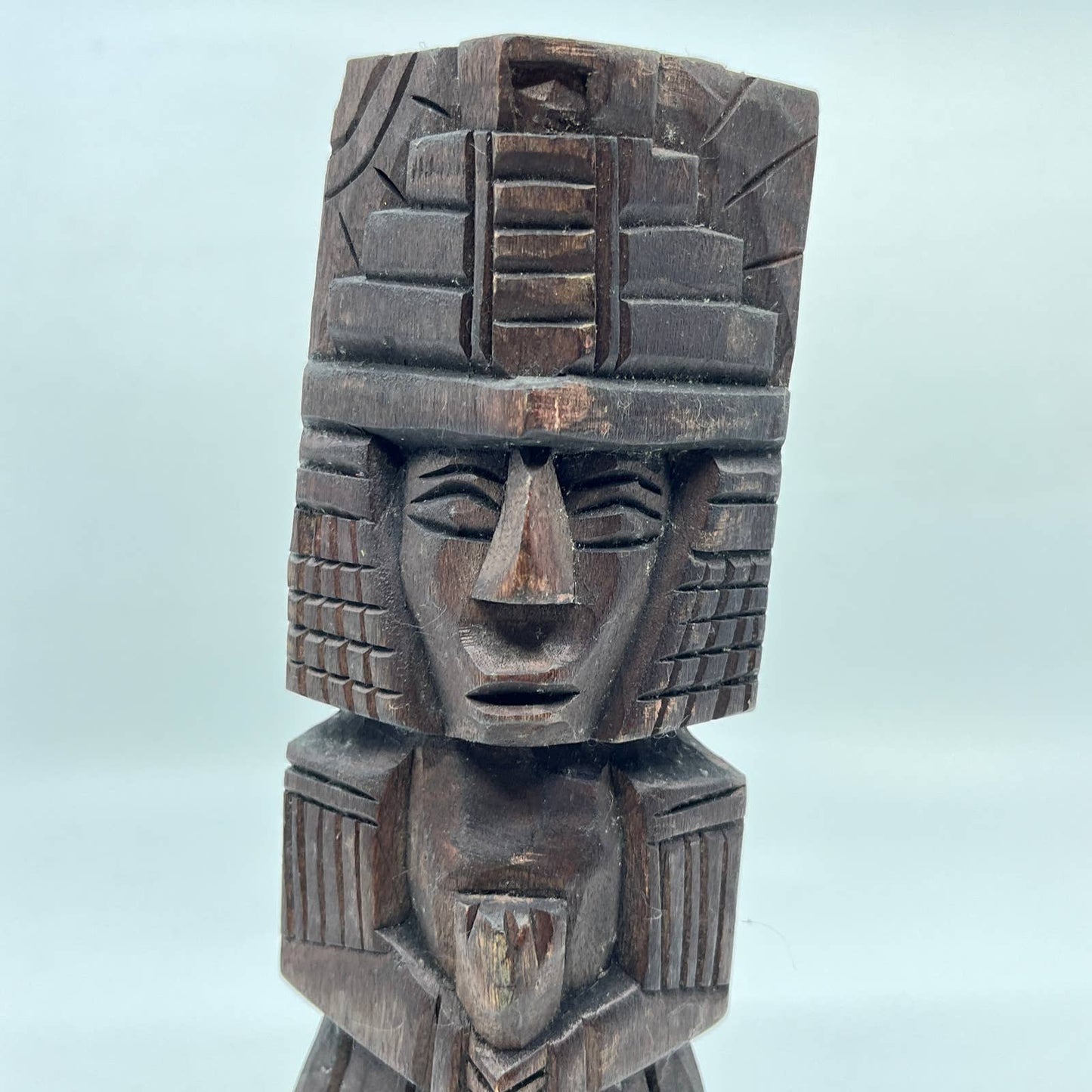 Vtg Mexican Pre Columbian Aztec Maya Priest Wood Totem Yucatan Mexico 8.5" TI2-2