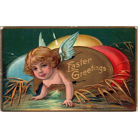Easter Baby Cherub Cupid Hatching from Egg 1910 Winsch Original Postcard P1-13