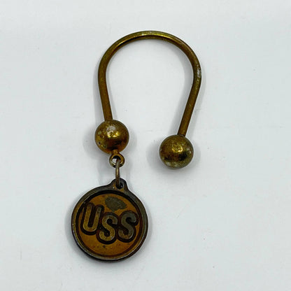 Vintage Brass USS United States Steel Brass Barbell Keychain Keyring SC3
