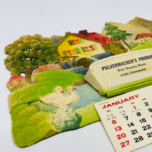 1974 Die Cut Embossed Calendar Pulvermacher Ginseng Buyer Richland Center WI TD3