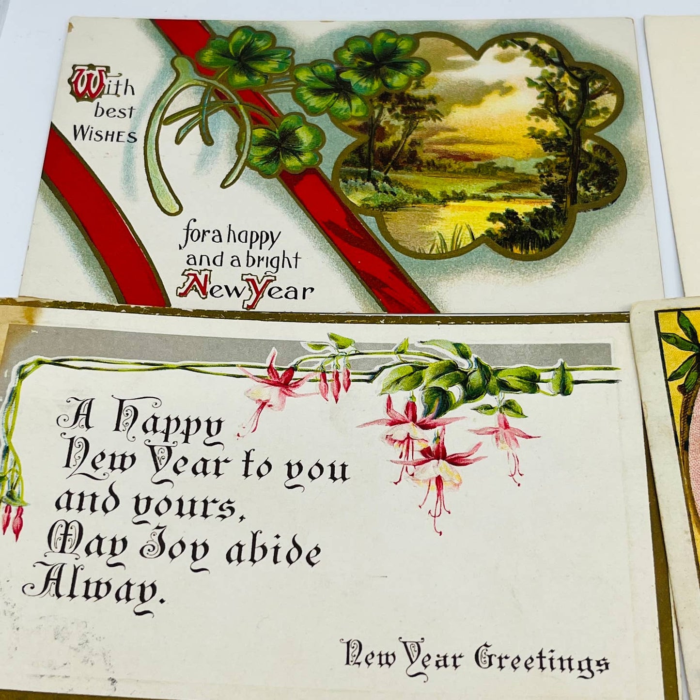 1910s Lot of 15 Antique Holiday New Year’s Post Cards Embossed Gilt EA2