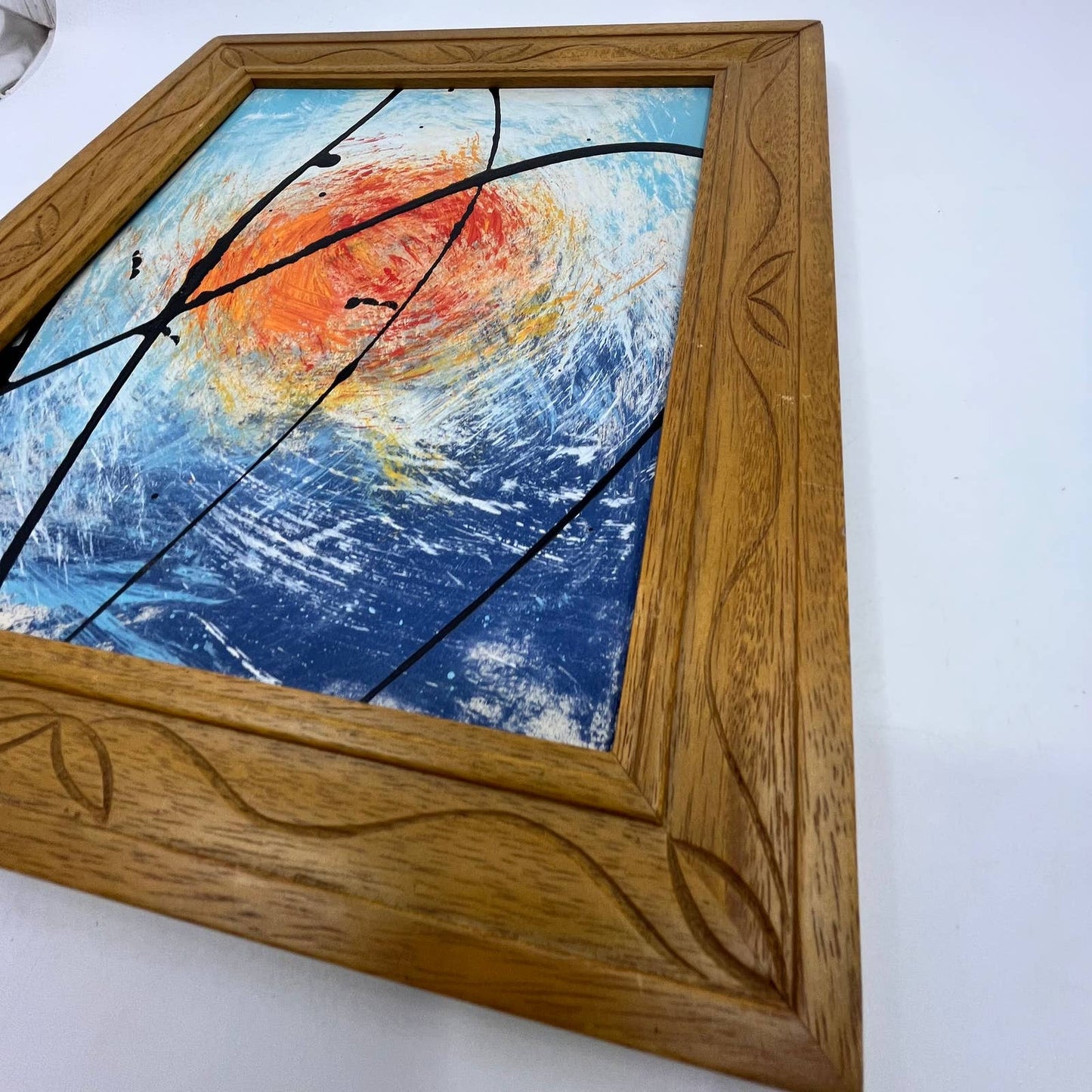 Framed Original Abstract Art Painting "Turbulent Sun" Acrylic 10.5x12.5 TI5