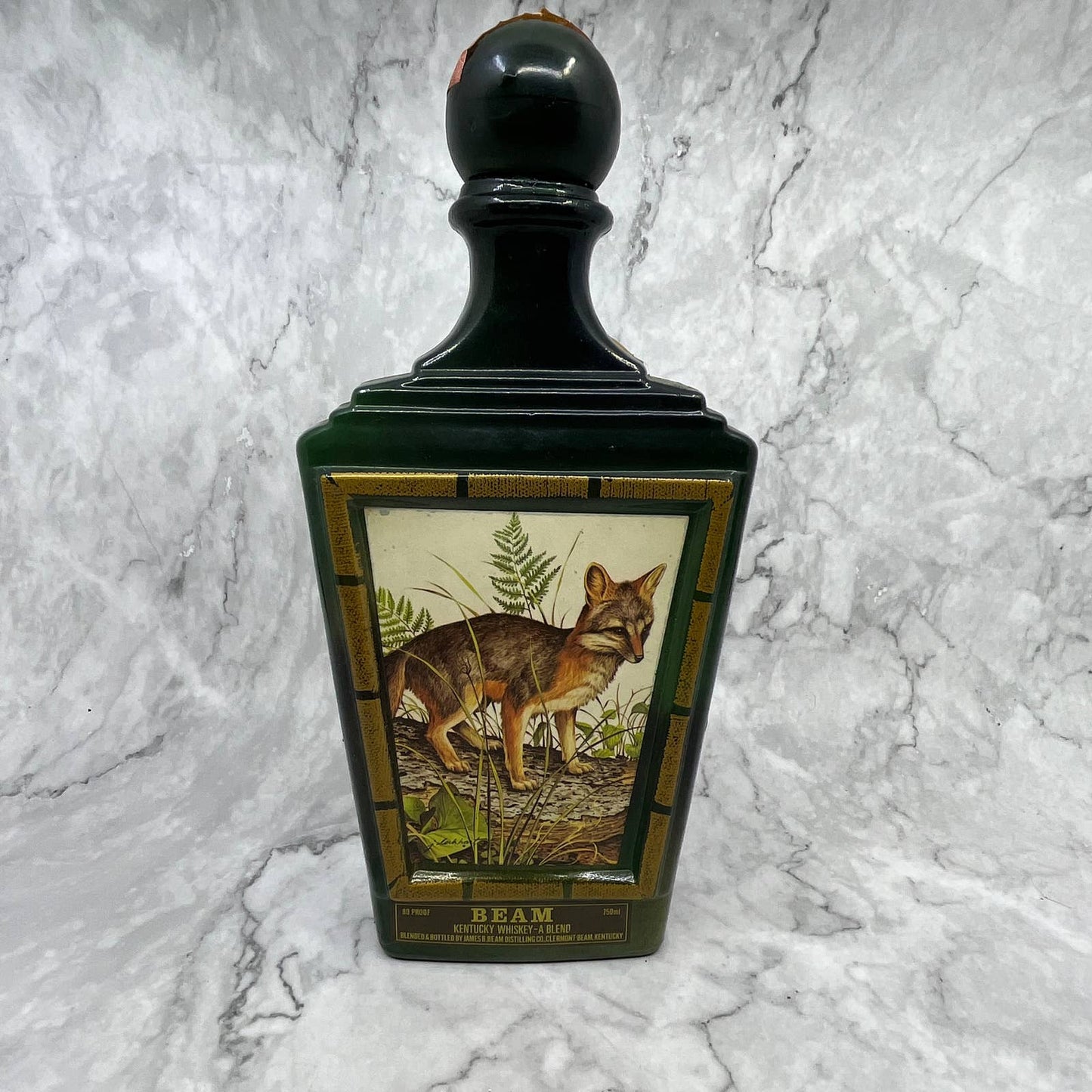 Vintage Jim Beam Kentucky Whiskey Empty Decanter Gray Fox James Lockhart TI7