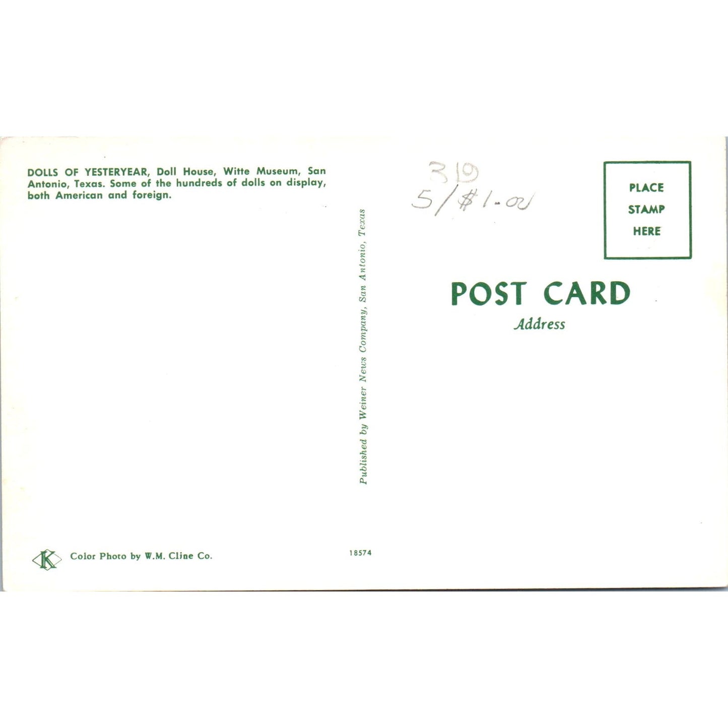 Dolls on Display at Dolls of Yesteryear San Antonio Texas Original Postcard PB10