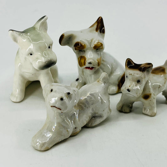 Vintage Lot of 4 Schnauzer Dog Figurines Hand Painted Ceramic 2” SA5