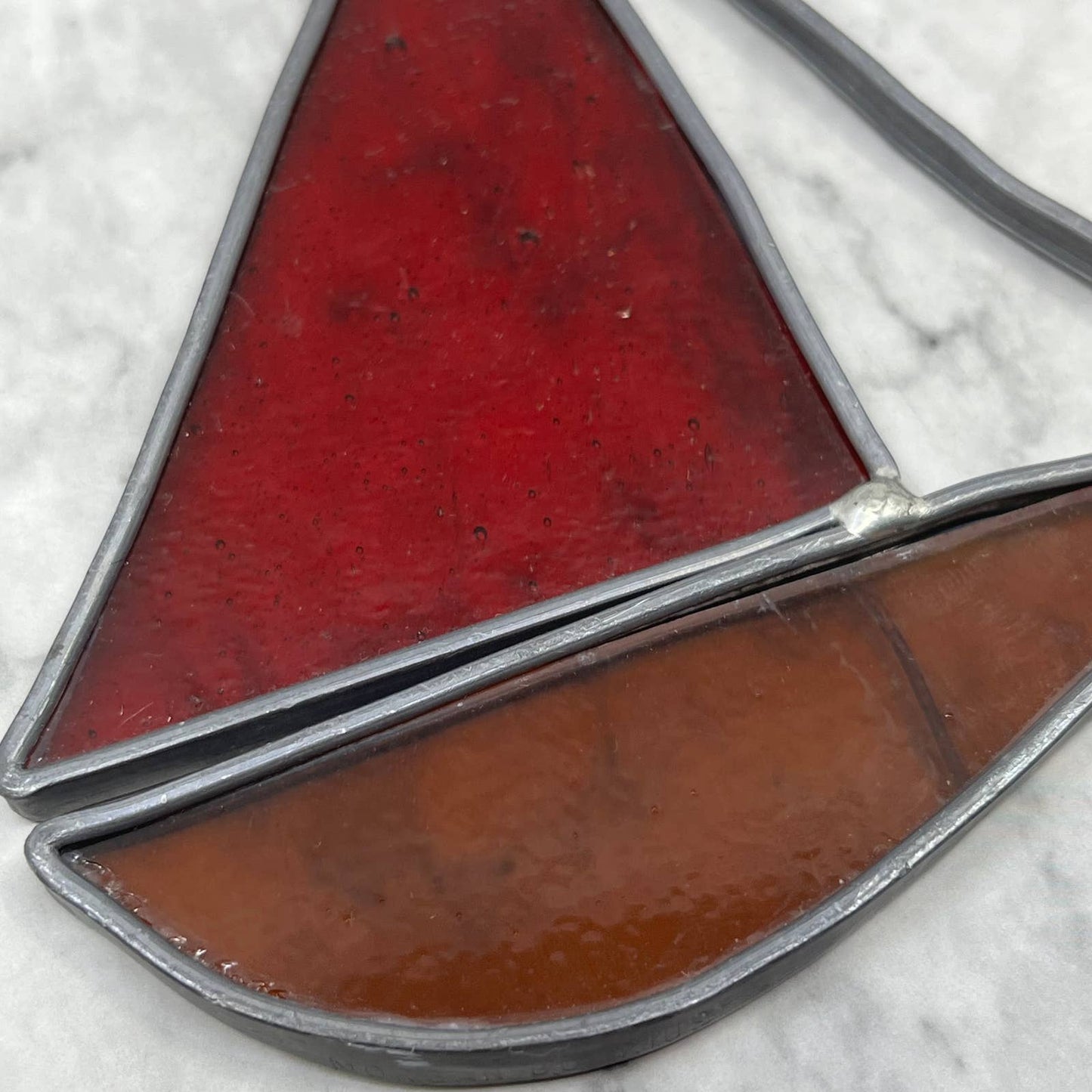 Vintage Handmade Sailboat Stained Glass Sun Catcher 4x5" SF1