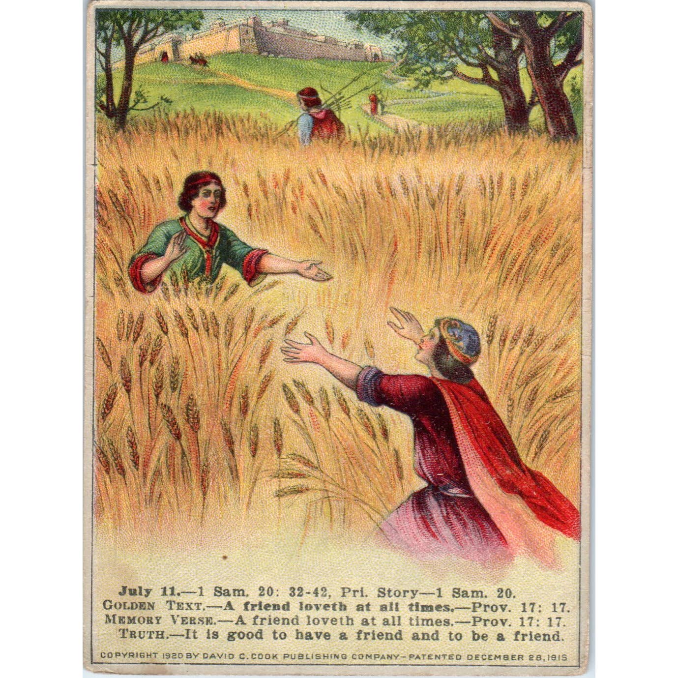 1920 Christian Lesson Picture Card Jonathan Befriends David SE5