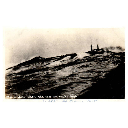 WWI Man O' War Heading to France 1918 - Original Postcard RPPC TJ8-4