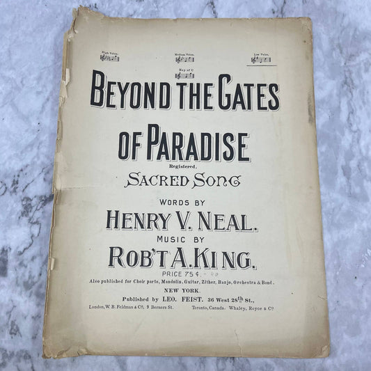 1900 Sheet Music - Beyond the Gates of Paradise - Henry V Neal Robert A King TI1