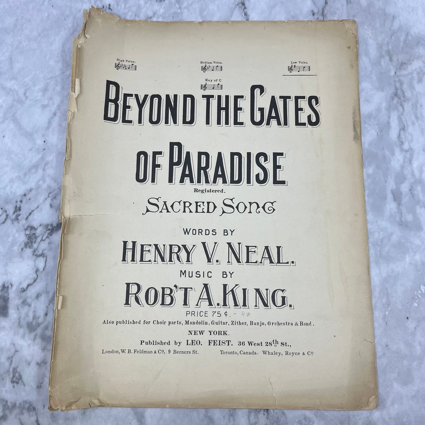 1900 Sheet Music - Beyond the Gates of Paradise - Henry V Neal Robert A King V39-4