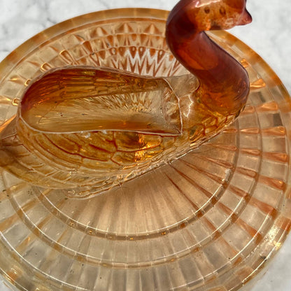 1950s Jeanette Pink Ombre Glass Swan Covered Powder Jar Dish TD6