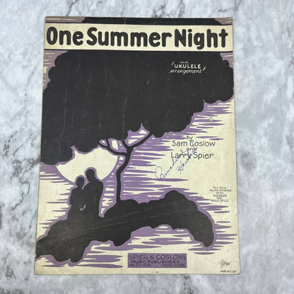 "One Summer Night" Sheet Music 1927 w/ Ukulele Sam Coslow Larry Spider TH5