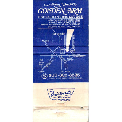 Johnny Unitas' Golden Arm Restaurant Orlando Advertising Matchbook Cover MM9-6