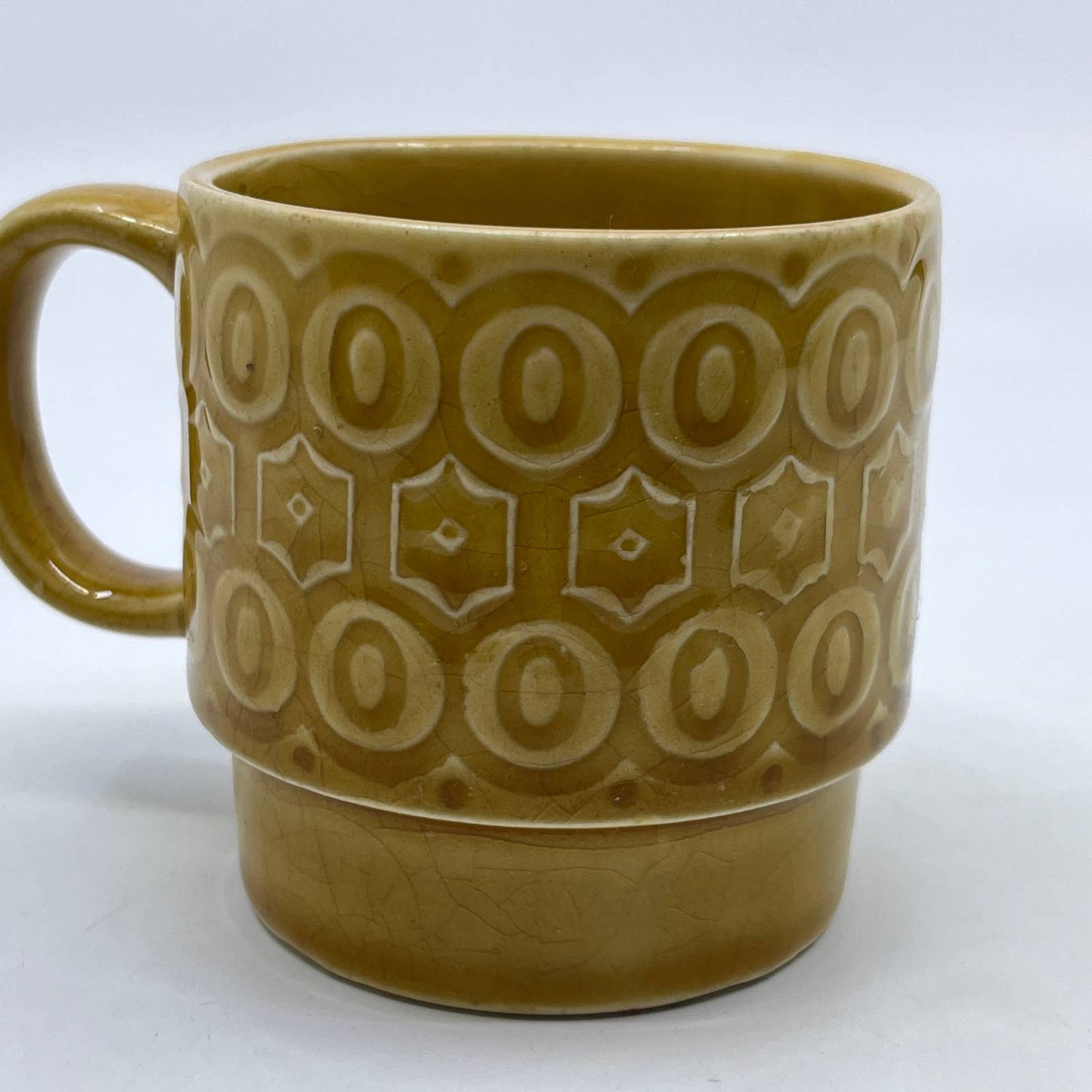 1960s MCM Tan Ceramic Stacking Stackable Mug Cup Japan TI2