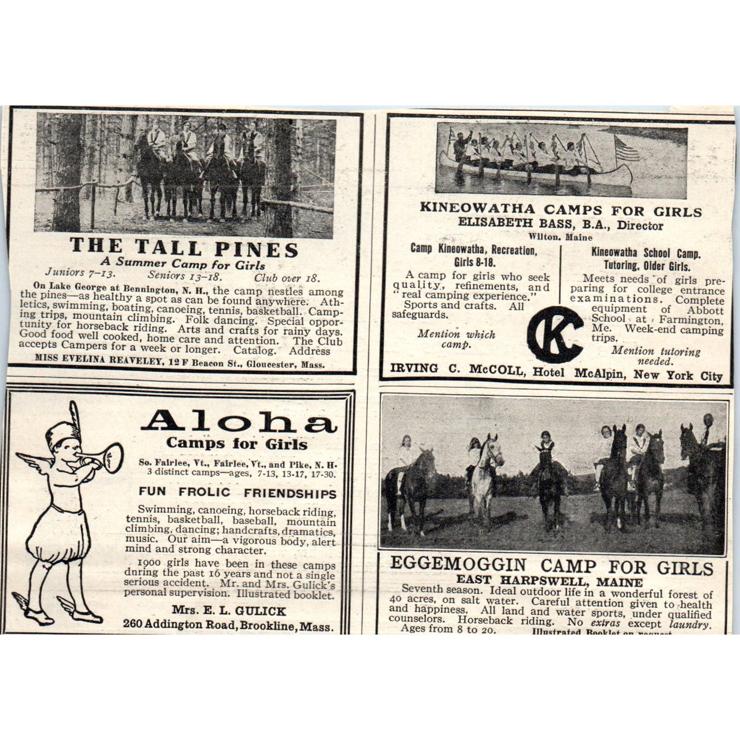 c1920 Harper's Magazine Ad- Wynona and Westmore Camps for Girls Fitchburg MA EA3