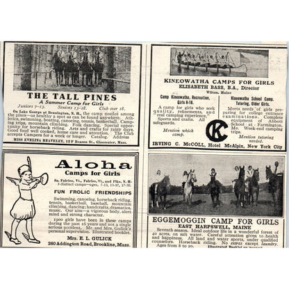 c1920 Harper's Magazine Ad- Wynona and Westmore Camps for Girls Fitchburg MA EA3