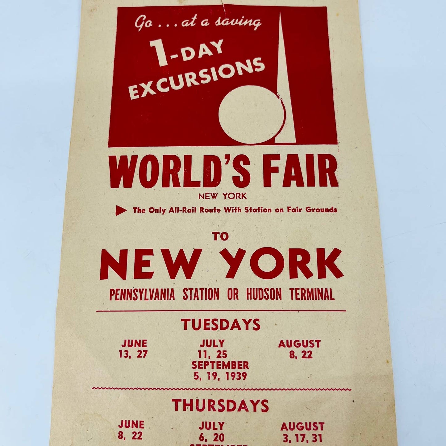 1939 New York World’s Fair Pennsylvania RR 1-Day Excursions Advertisement C13