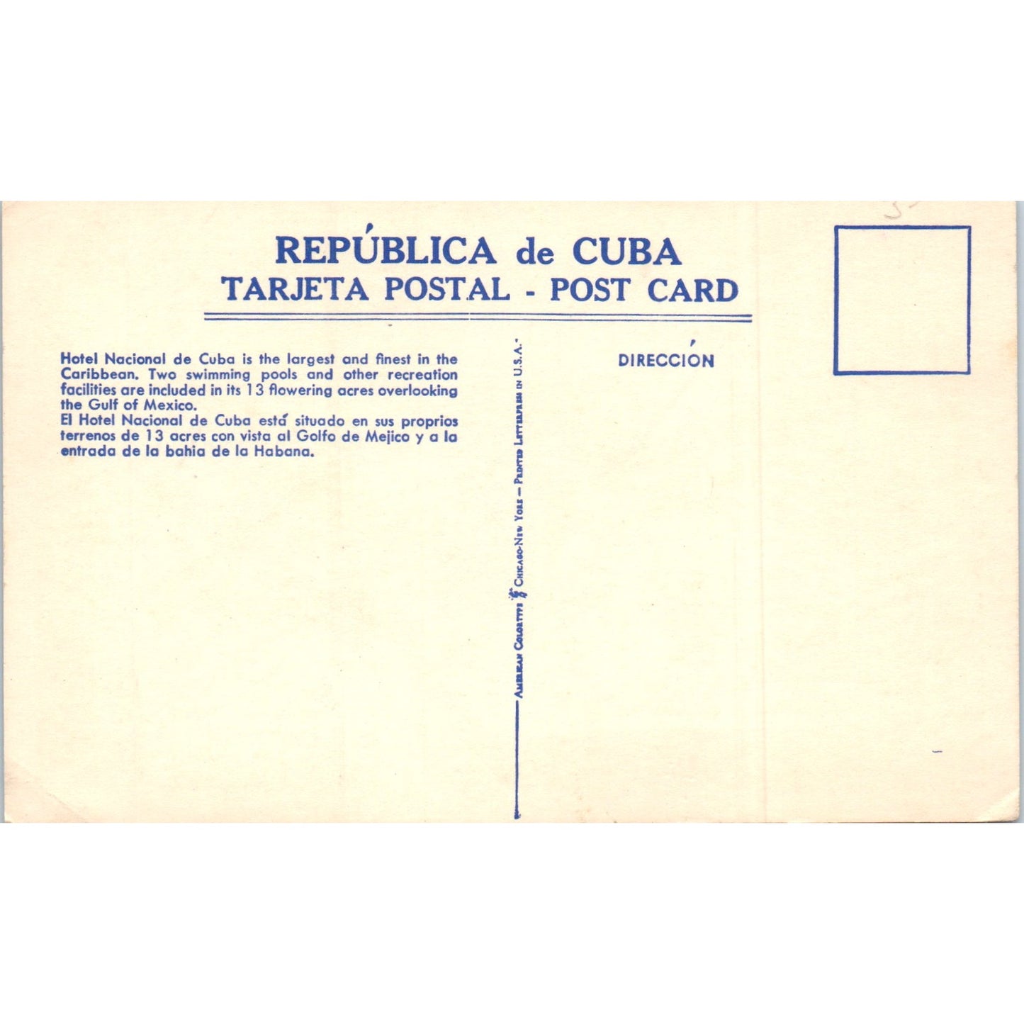 Hotel Nacional de Cuba Original Postcard P2-7