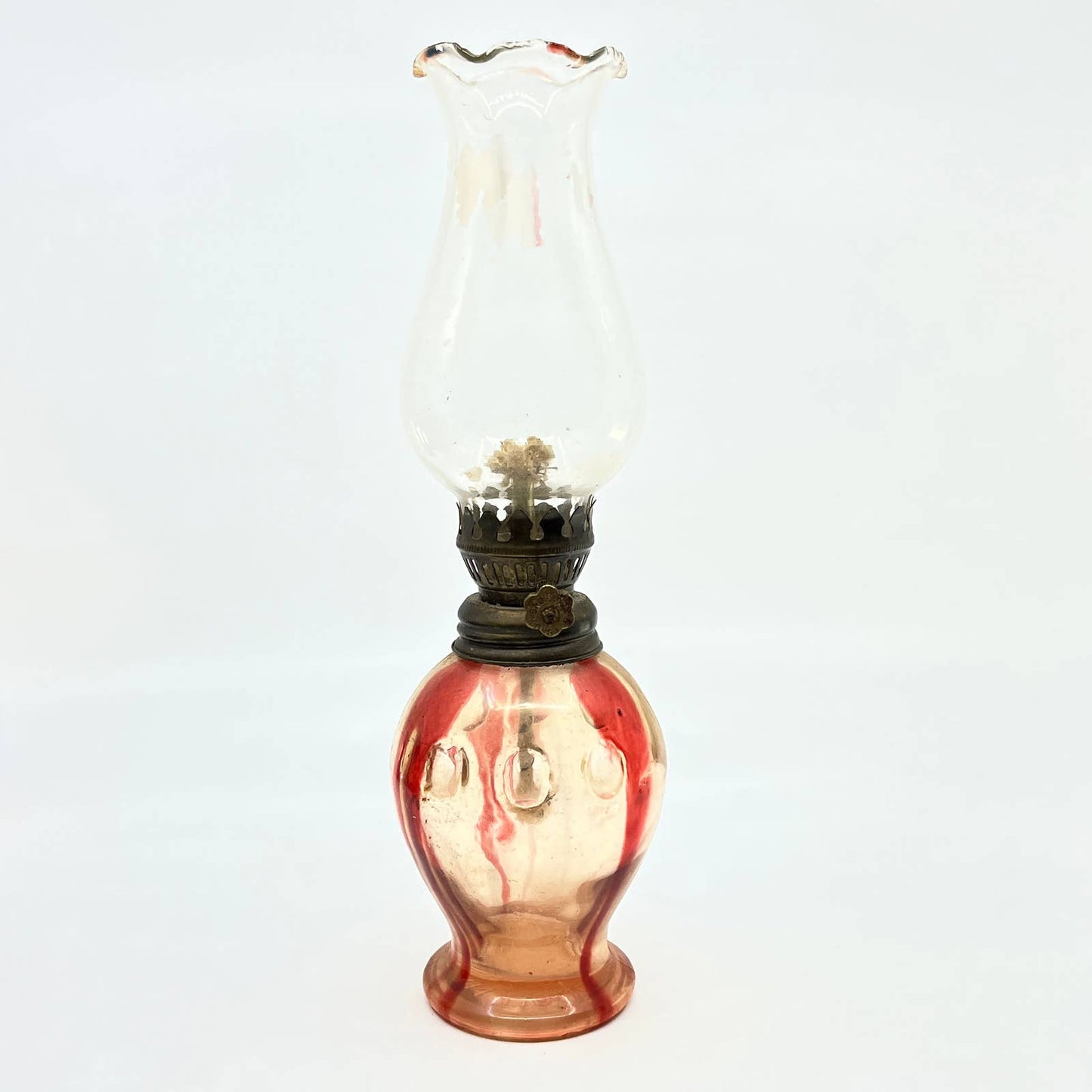 Vintage Red and Clear Glass Kerosene Oil Lamp 10" TC7
