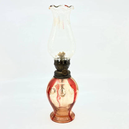 Vintage Red and Clear Glass Kerosene Oil Lamp 10" TC7