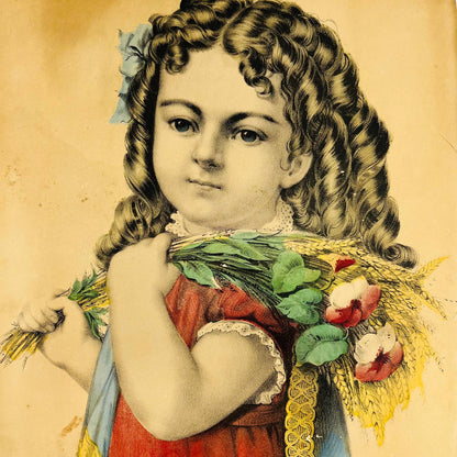 c1850 Antique Hand-Colored Currier & Ives Lithograph "Little Daisy" 11 x 14 FL1