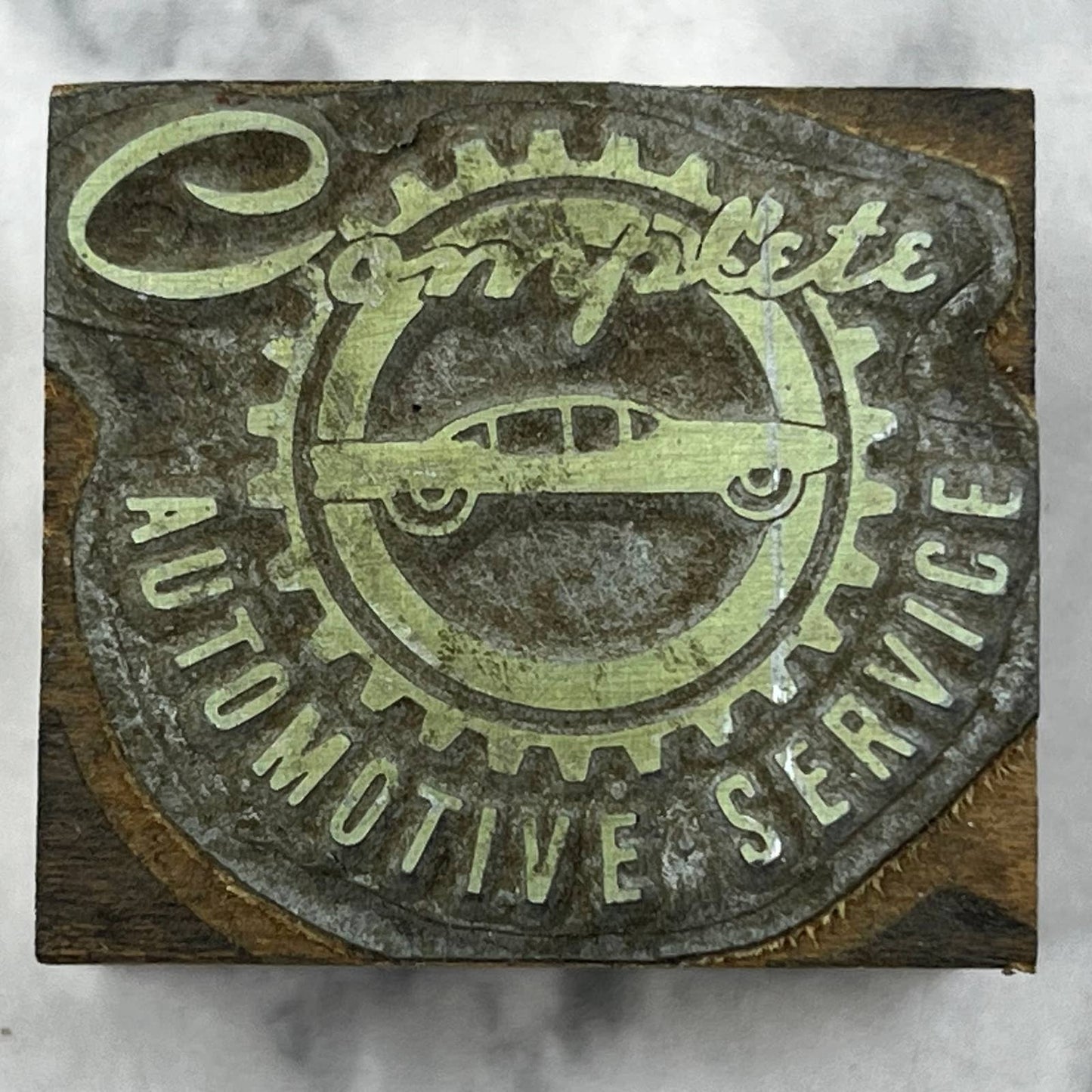 Vtg Printing Letterpress Printers Block Plate Complete Automotive Service TJ53