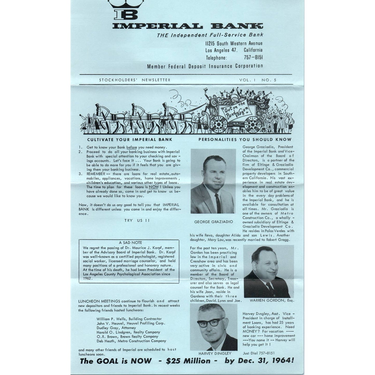 1964 Imperial Bank Los Angeles CA Semi-Annual Report Stockholders Newsletter AD7