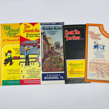 1970s Lot of 5 Lancaster Intercourse PA Restaurant Brochures Flyers SC1