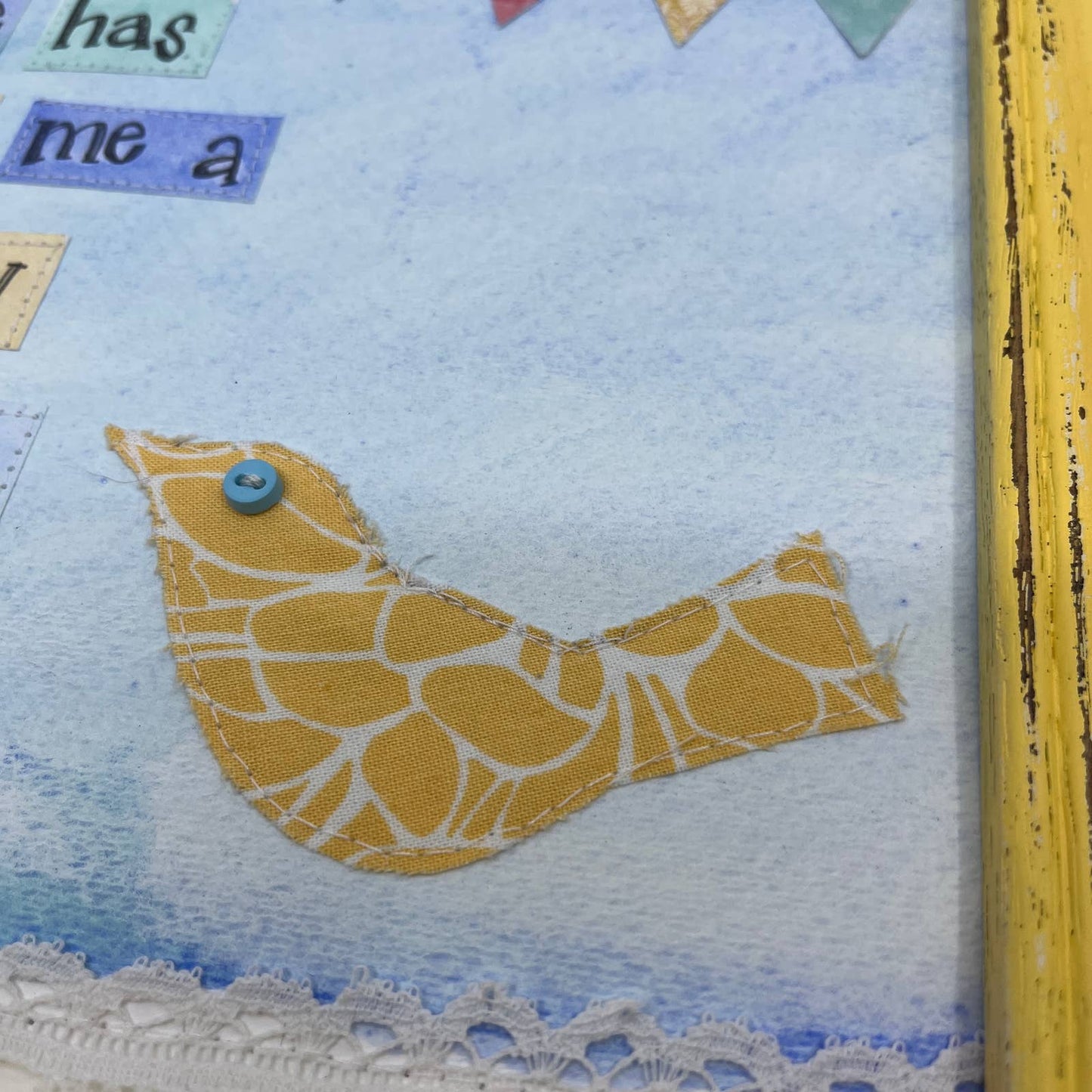 Original Mixed Media Wall Art Psalm 40:3 Bird Elisabeth Forman 10.5 x 12.5" TI4
