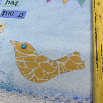 Original Mixed Media Wall Art Psalm 40:3 Bird Elisabeth Forman 10.5 x 12.5" TI4