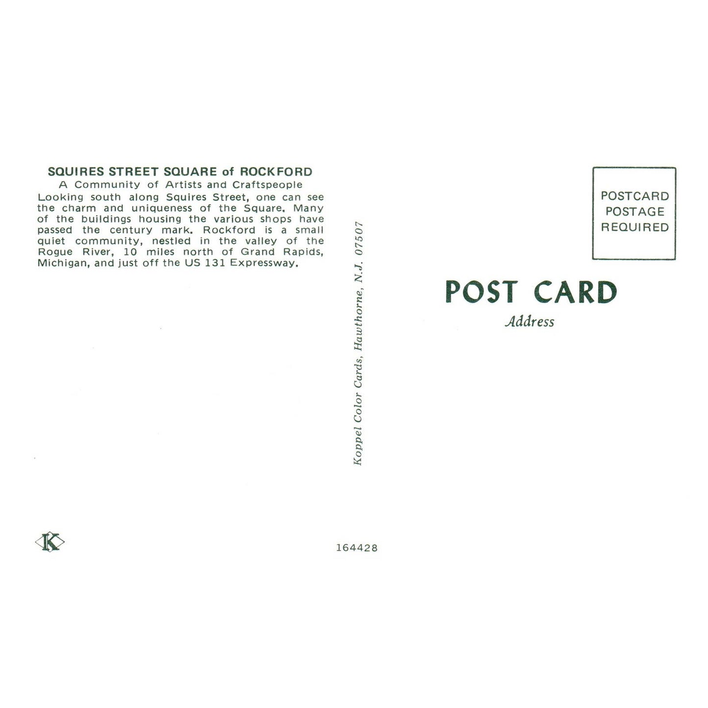 Vintage Postcard - Squires Street Square at Rockford Grand Rapids Michigan TJ6-1