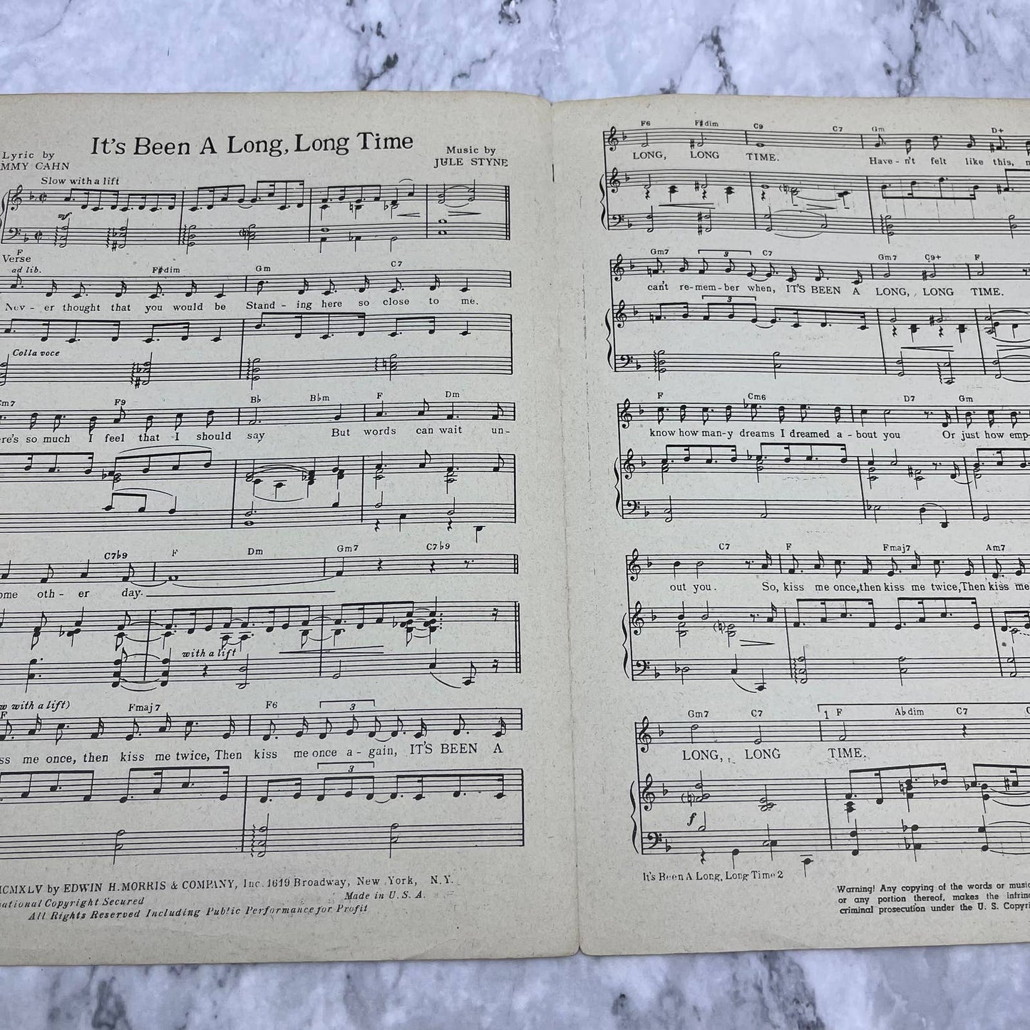 Vintage 1945 It's Been A Long, Long Time Harry James, Cahn Styne Sheet Music TH1