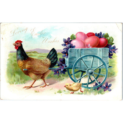 Easter Hen & Chick Colored Eggs Raphael Tuck Original Postcard TK1-P17