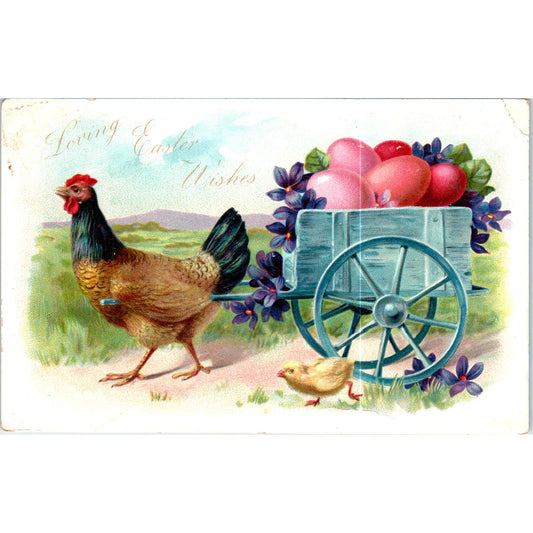 Easter Hen & Chick Colored Eggs Raphael Tuck Original Postcard TK1-P17