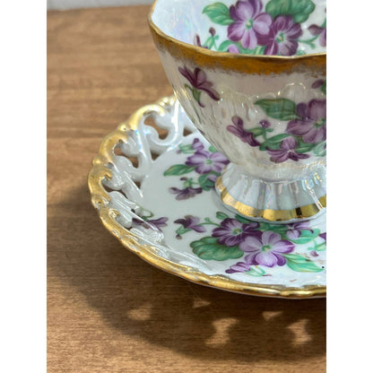 1950s Mid Century Shafford Japan Bone China Purple Floral Tea Cup & Saucer TG8
