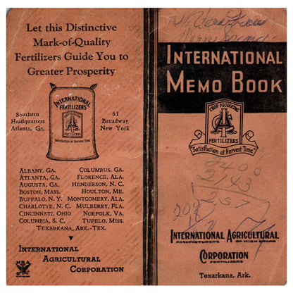 1935 Advertising Notebook International Agricultural Corporation Texarkana SE4