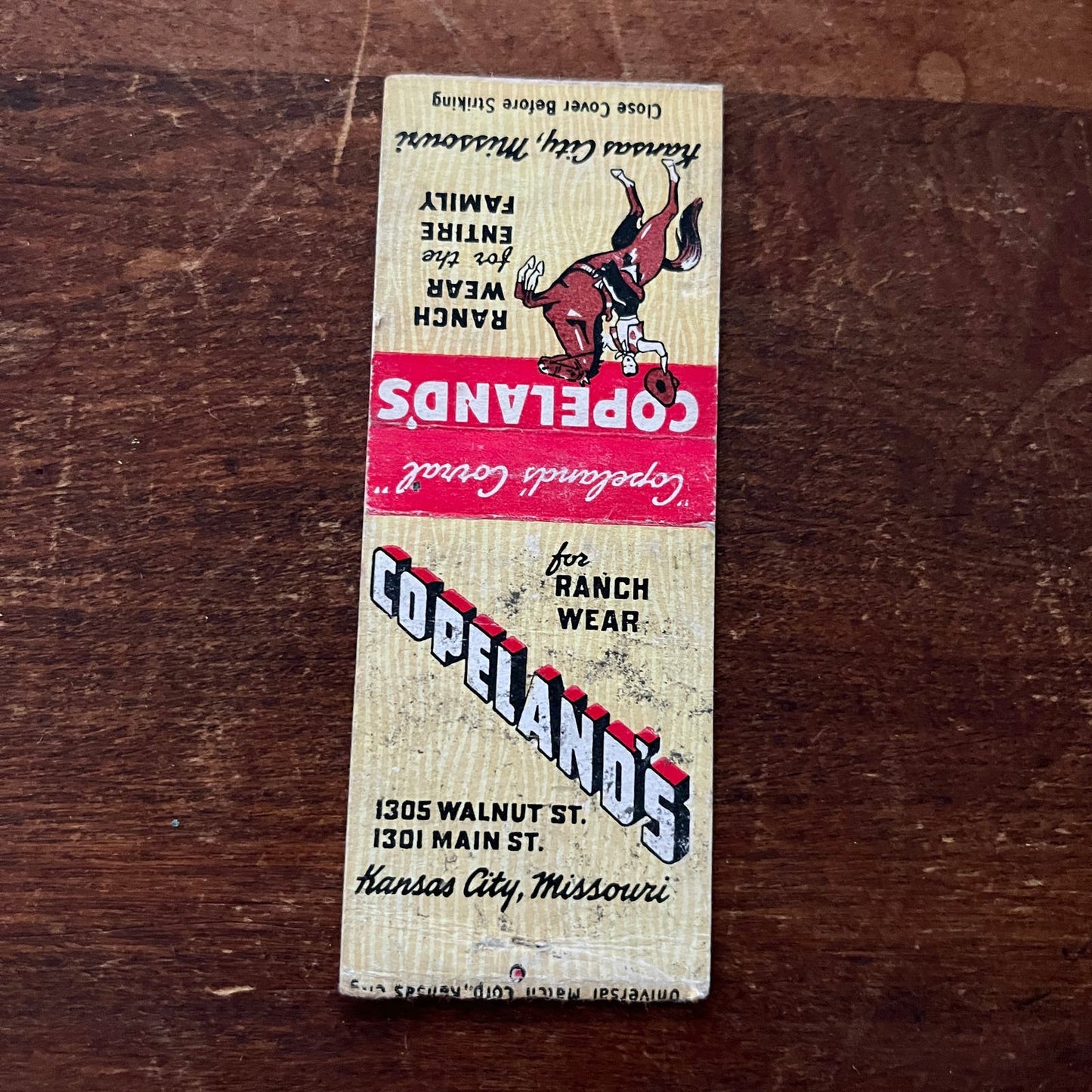 Copeland's Ranch Wear Kansas City MO Advertising Matchbook Cover SA9-M13