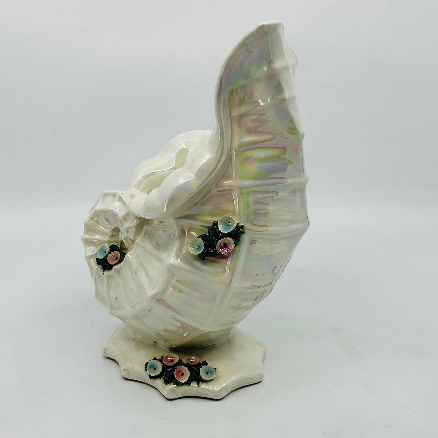 1950s Art Deco Porcelain Lefton 2906 Sea Shell Planter Iridescent 8” TD3