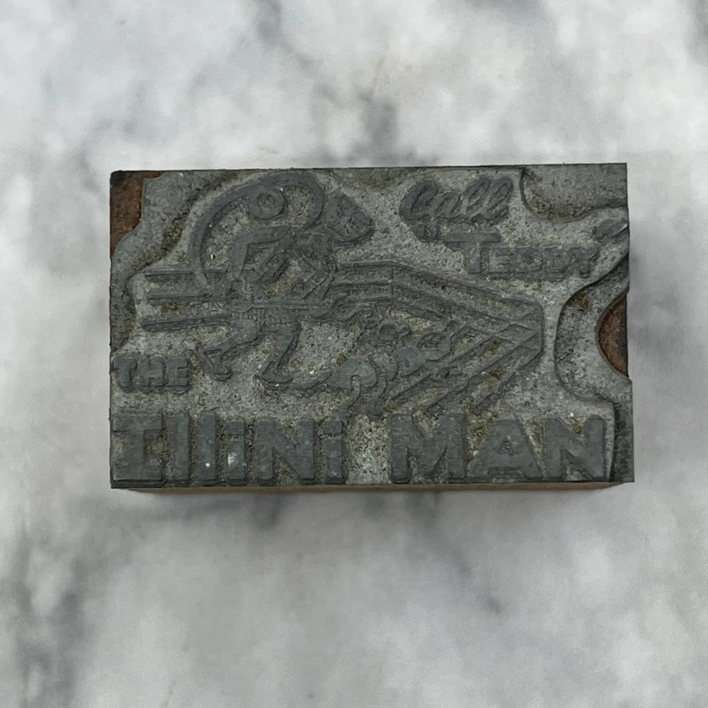Vintage Letterpress Printers Block Plate Teddy The Illini Man Exterminator TJ55