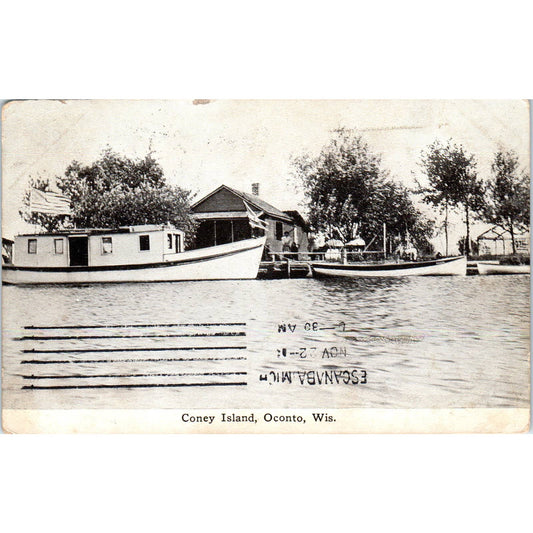 Coney Island Oconto Wisconsin 1911 Original Postcard TJ9-P3