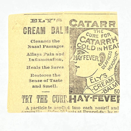 1800s Newspaper Ad Clip Ely's Cream Balm Catarrh Cure Dr. Brown-Sequard AC2