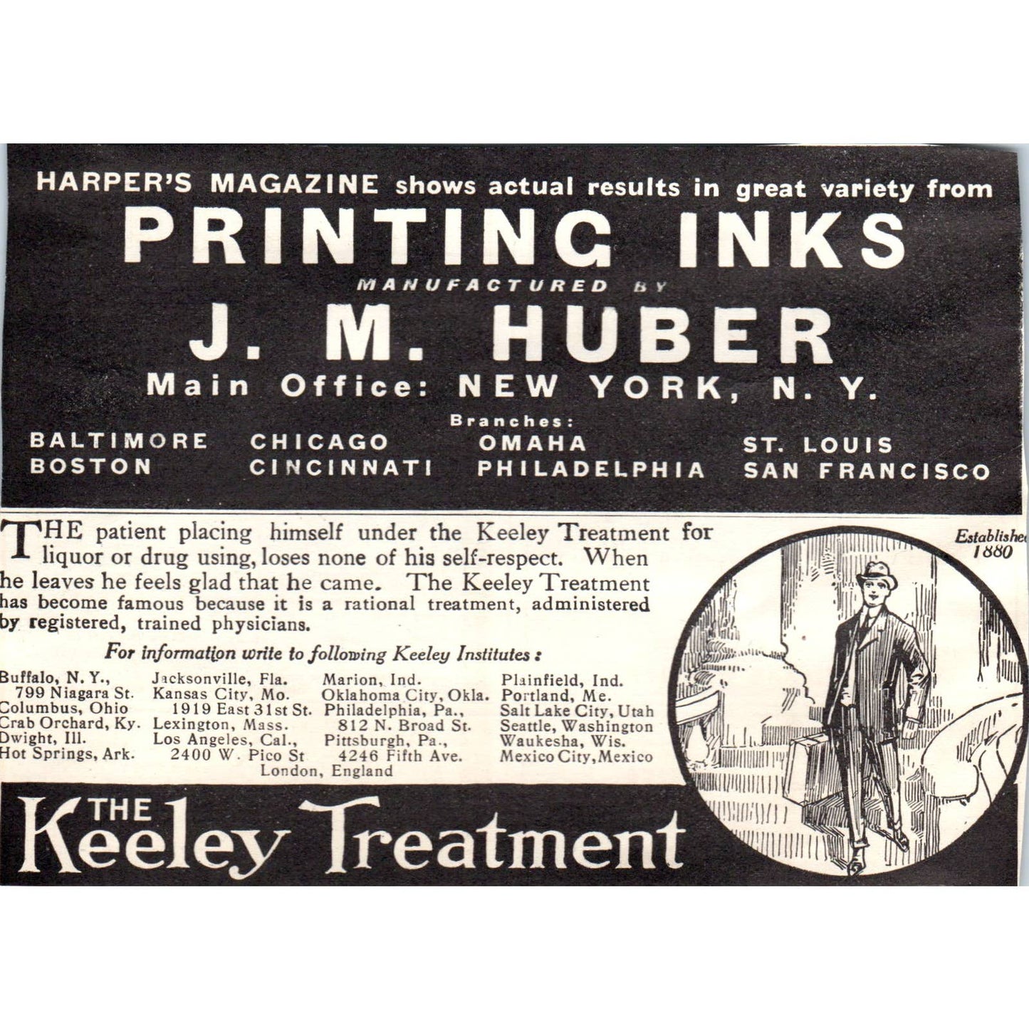 c1920 Harper's Magazine Ad - The Keeley Treatment Printing Inks J.M. Huber EA3