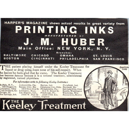 c1920 Harper's Magazine Ad - The Keeley Treatment Printing Inks J.M. Huber EA3
